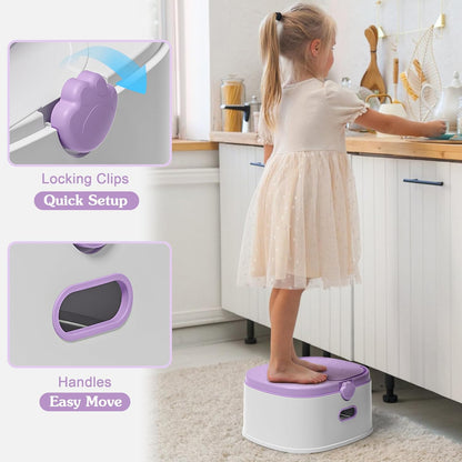 3-in-1 Potty Training Toilet, Portable Potty, Potty Training Seat and Toddler Step Stool, Easy Setup and Clean, Anti-Slip Toddler Potty Trainer for Boy Girl,Grey