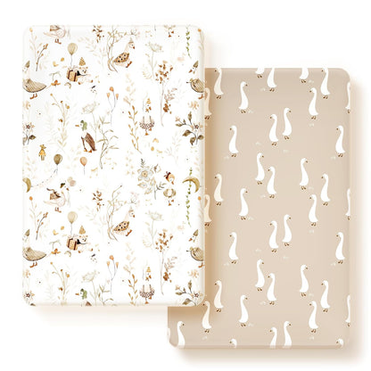 GRSSDER Stretch Ultra Soft Jersey Knit Fitted Pack n Play Playard Sheets Set 2 Pack，Fits Portable/Mini Cribs Sheets, Playards Mattress Pads, Stylish Watercolor Animals for Baby, Mint Green