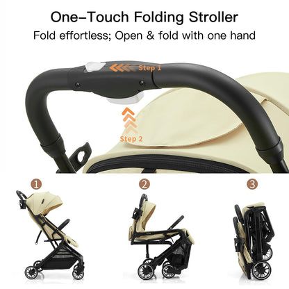 Gromast Compact Fold Baby Stroller, Lightweight Travel Toddler Stroller with One-Click Fold, Extendable UPF50+ Canopy, Cup Holder, UV Protected and Waterproof, One-Hand Folding - Blue