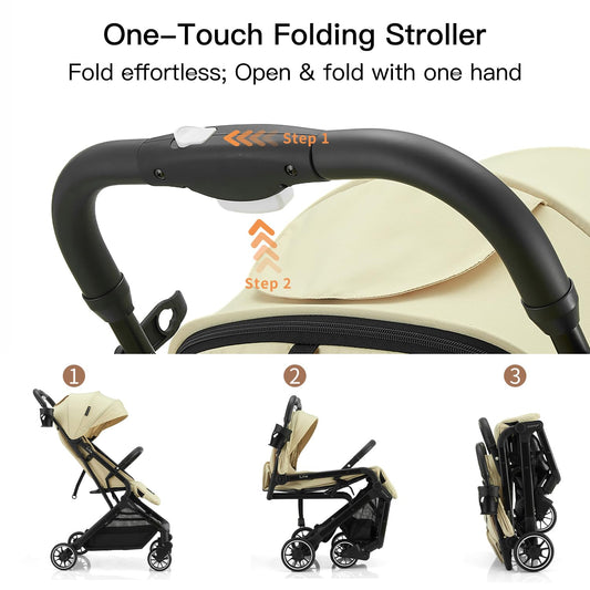 Gromast Compact Fold Baby Stroller, Lightweight Travel Toddler Stroller with One-Click Fold, Extendable UPF50+ Canopy, Cup Holder, UV Protected and Waterproof, One-Hand Folding - Blue