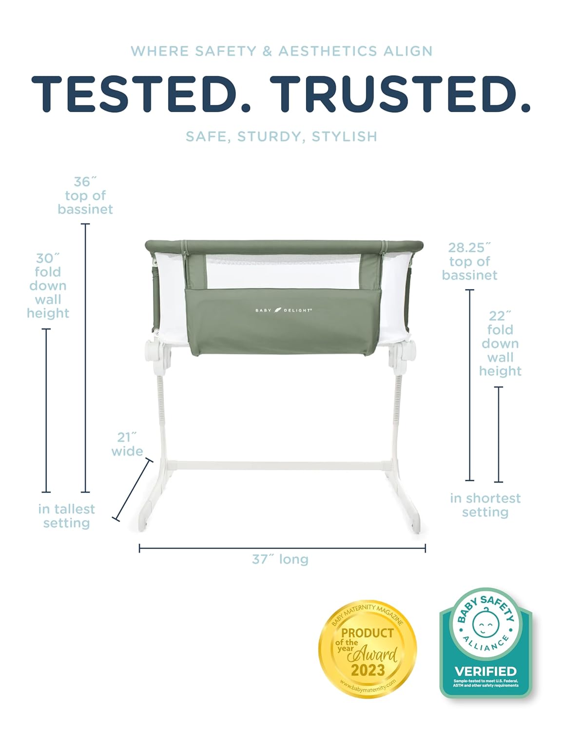 Baby Delight Beside Me Dreamer Bassinet | Bedside Sleeper | 6-Position Height Adjustment | Charcoal Tweed