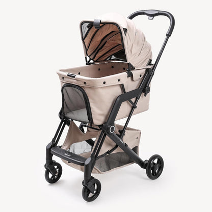 Upgraded Small/Medium Pet Stroller - Dogs & Cats up to 66 lbs, Folds for Storage and Features a Safety Foot Brake, 3-in-1 Foldable Portable Travel Carrier for 2 Small to Medium Pets (Black)