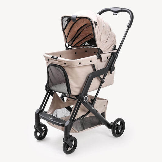 Upgraded Small/Medium Pet Stroller - Dogs & Cats up to 66 lbs, Folds for Storage and Features a Safety Foot Brake, 3-in-1 Foldable Portable Travel Carrier for 2 Small to Medium Pets (Black)