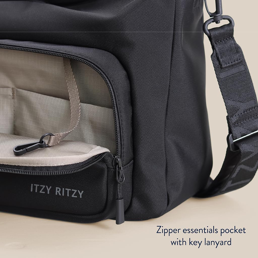 Itzy Ritzy Belong Cargo Caddy for Strollers & Wagons – Convertible Stroller Organizer and Crossbody Bag With Adjustable & Removable Strap, Bottle Holders, Smart Storage Pockets & Secure Straps (Mocha)
