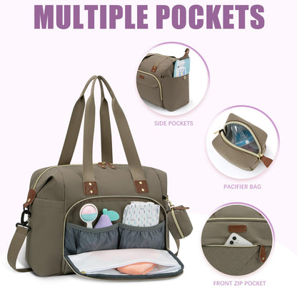 Tuwubi Diaper Bag Tote,Baby Diaper Bag with Pacifier Case Large Travel Diaper Tote Caddy for Mom and Dad Multifunction Large Baby Bag - M-Pink