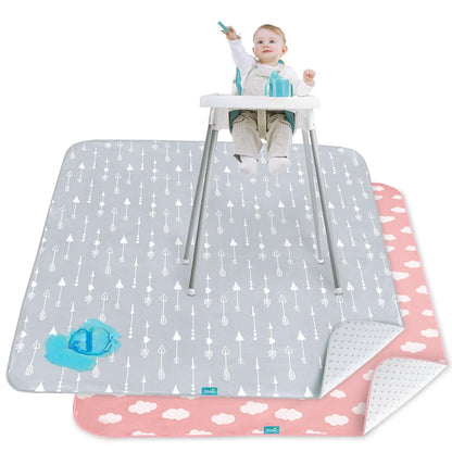 Splat Mat 2 Pack for Under High Chair & Arts & Crafts & Eating Mess, Waterproof 42''×46'' Baby Playtime Anti-Slip High Chair Mat for Floor or Table, Reusable & Portable Splash Mat