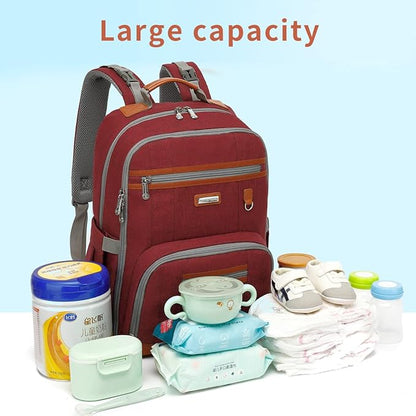 Diaper Bag Backpack, Large Baby Nappy Bags with Portable Changing Pad for Boys and GirlsMultifunction Travel Baby Bag for Moms Dads, Shower Gifts Waterproof and Stylish，Red