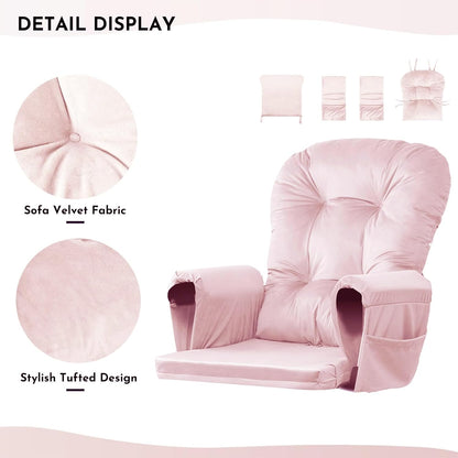 Lucky Monet 5Pcs Glider Rocker Replacement Cushions - Velvet Glider Cushions Replacement Set with Side Storage Pockets, Thick Glider Chair Cushions Washable & Non Slip, Cushion ONLY - Beige