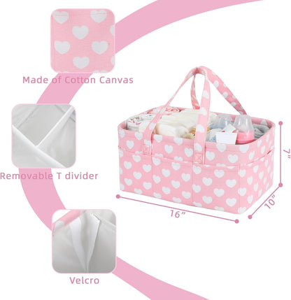 Pink Diaper Caddy Organizer for Baby Girl-Large Portable Diaper Caddy Basket for Changing Table-Diaper Organizer Caddy-Car Travel Tote Bag-Newborn Registry Baby Shower Basket for Diapers & Wipes