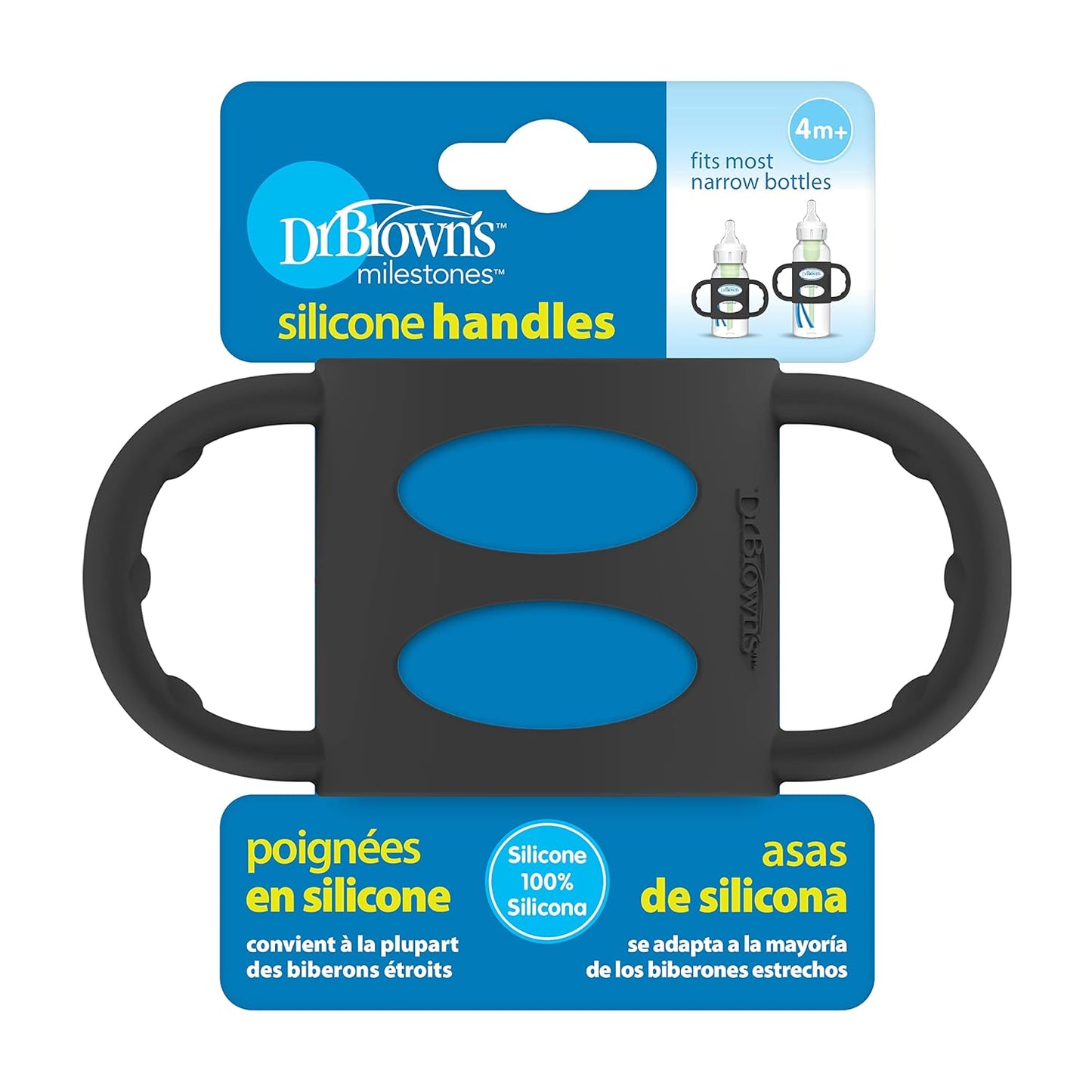 Dr. Brown's Narrow Baby Bottle Handles, 100% Silicone, Easy Grip Removable Handles for Bottle to Sippy Cup Transition, Blue, 4m+