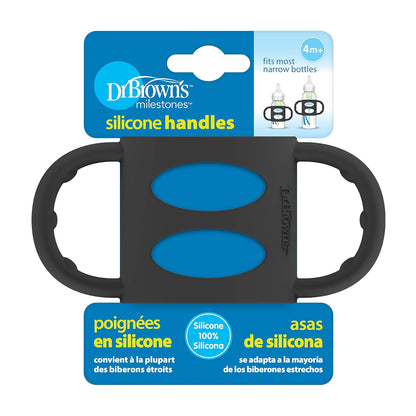 Dr. Brown's Narrow Baby Bottle Handles, 100% Silicone, Easy Grip Removable Handles for Bottle to Sippy Cup Transition, Blue, 4m+