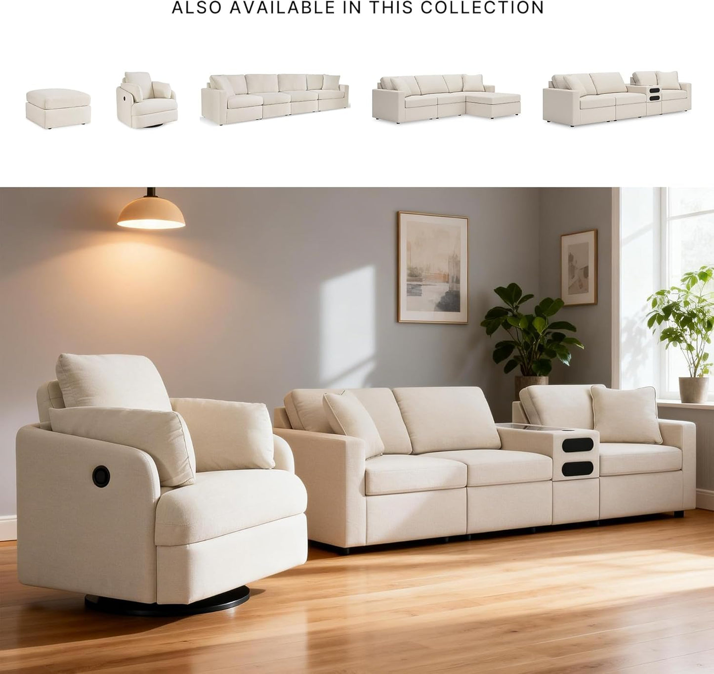 Signature Design by Ashley Modmax Coastal Press-Back Swivel Glider Rocker Recliner with Machine Washable Cover, Hidden Storage Compartments and 2 Bolster Pillows, Beige - Colors B