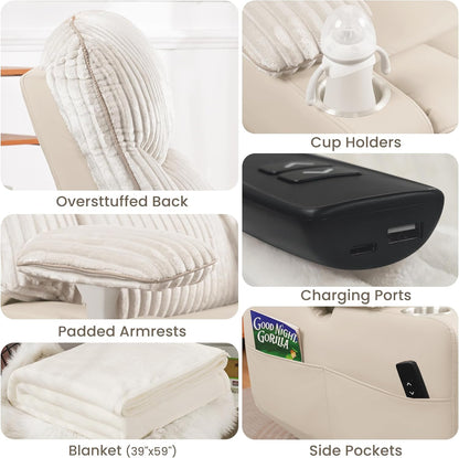 GRAINELL Oversize Power Swivel Recliner, 40in Wide Electric Glider Rocking Chair with Headrest Adjustment, USB Port, 270° Swivel, Rock 30° – for Living Room, Nursery, Black (5" 7' to 6" 1' Height)
