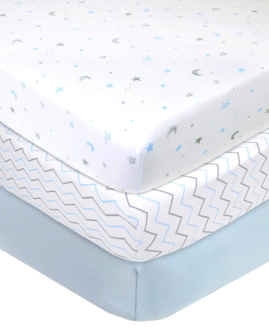 American Baby Company 3 Pack 100% Natural Cotton Fitted Pack and Play Sheets 39" x 27" - Soft & Breathable Pack N Play Sheets for Playard & Mini Crib Mattress, Yellow Star/Yellow/White, for Boy & Girl