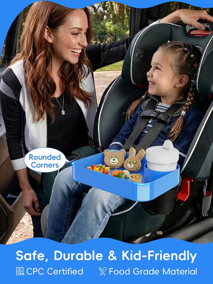 Car Seat Cup Holder Snack Tray for Kids, Reduces Mess, Detachable Large Base & Adjustable Ring, Carseat Tray for Toddler, Car Seat Food Tray Table for Kid Travel Road Trip Essentials -Light Gray