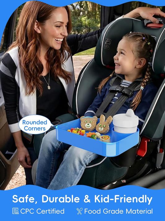 Car Seat Cup Holder Snack Tray for Kids, Reduces Mess, Detachable Large Base & Adjustable Ring, Carseat Tray for Toddler, Car Seat Food Tray Table for Kid Travel Road Trip Essentials -Light Gray