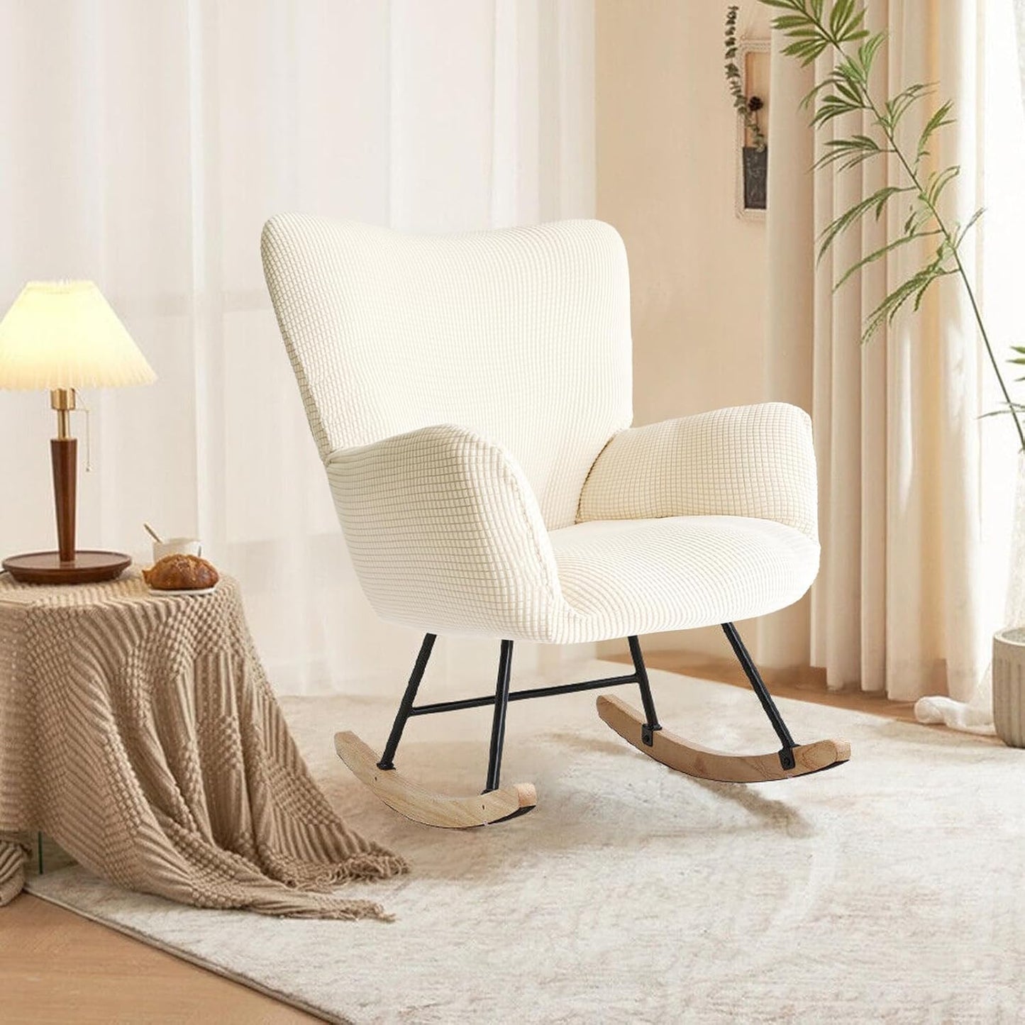 Nursery Rocking Chair Cover,1 Piece Glider Chairs Cover Slipcovers,Soft with Elastic Bottom Spandex Jacquard Small Checks,Furniture Protector Washable