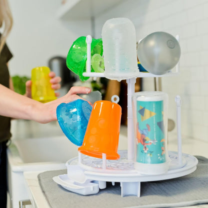 The First Years Spin Stack Bottle Drying Rack - Black - 2-Tier Rotating Countertop Drying Rack for Up to 16 Bottles - Baby Essentials for Everyday Use