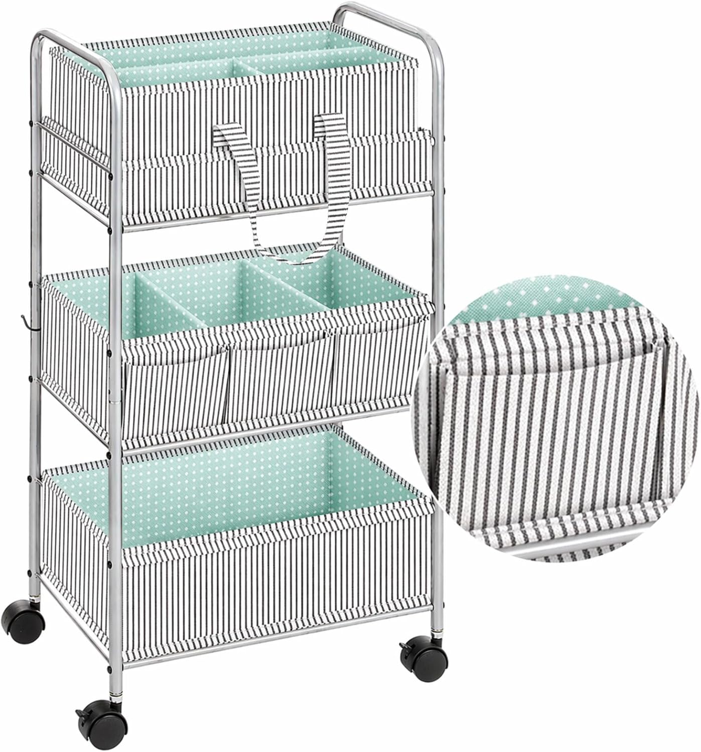 WILLBOND 2in1 Baby Diaper Caddy Organizer Cart, 3 Tier Large Capacity Metal Utility Bedside Rolling Cart with Divider for Newborn Registry Nursery Essential Must Have Gift Baby Shower Bedroom(Pink)