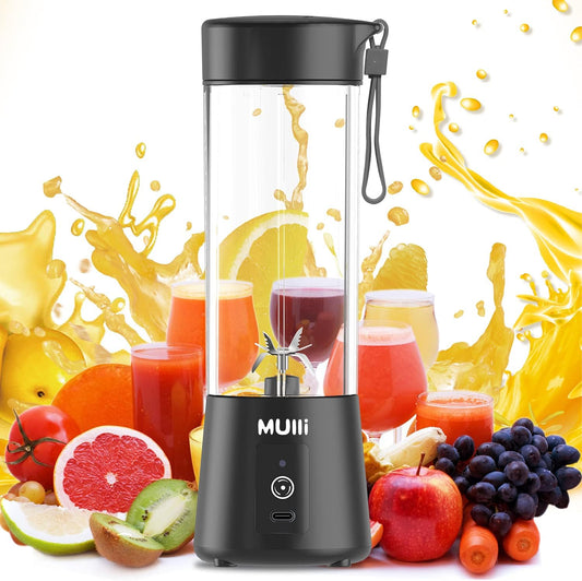 ‌Mulli Portable Blender 14oz-USB Rechargeable Smoothie Maker with 6 Stainless Steel Blades, Personal Mini Blender for Shakes, Baby Food, Travel, Gym & Kitchen, BPA-Free