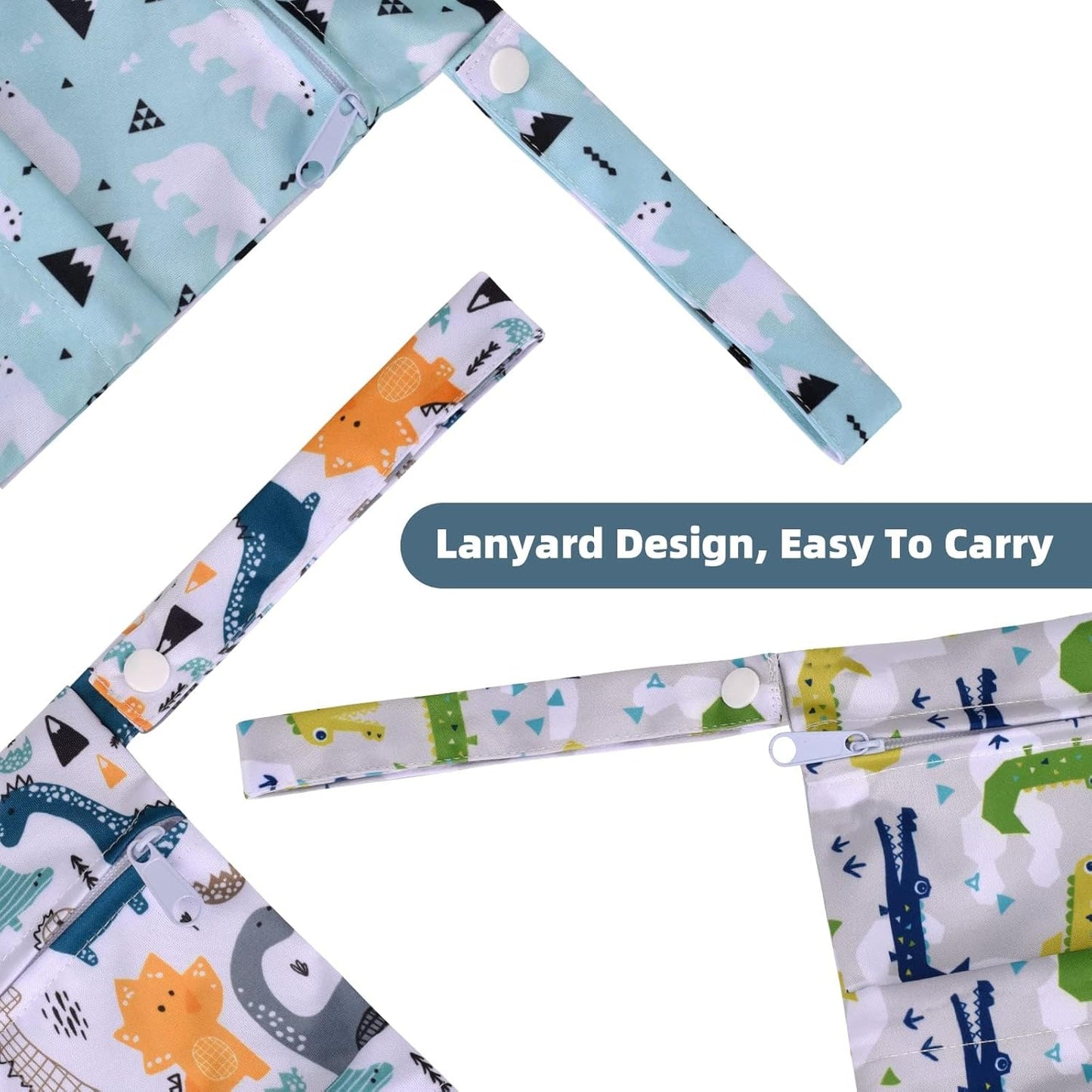 Wet Dry Bags 2-Pack with Cute Dolphin Print - Waterproof Travel Organizer for Swimming Pool Beach Gym Baby Cloth Diapers Swimwear with Dual Zippers