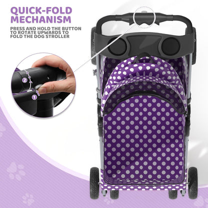 Magshion Compact Pet Stroller for Small-Medium Dogs/Cats up to 22lbs, 4-Wheel Lightweight Umbrella Shaped Portable Puppy Travel Jogger with Breathable Mesh, Cup Holder & Rear Storage, Black