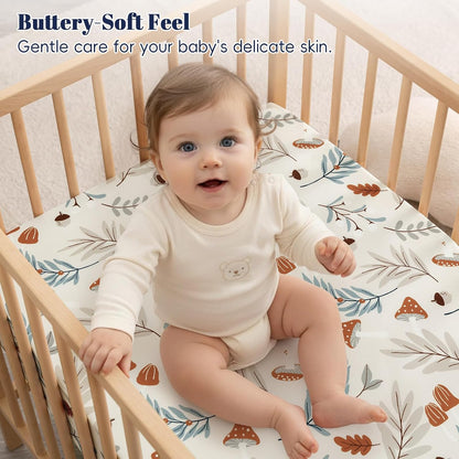 PHF 3 Pack Soft Mini Crib Sheets, Floral & Animal Pack N Play Sheets for Baby Boys Girls, No Slip Universal Fit for Pack N Play, Playard, Portable and Mini Crib Mattresses,Floral & Animal