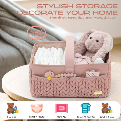 Luxurious Baby Diaper Caddy, Nursery Storage Basket for Newborn Essentials, Travel Baby Basket for Diapers Baby Wipes, Organizer Tote Bag Storage Bin, Baby Shower Gifts(Beige)