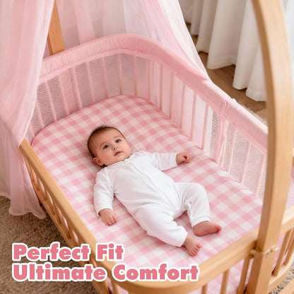 3 Pack Cotton Bassinet Sheets - 35"x19" for Newton, Ezebaby, Evolur Stellar, AMKE 3 in 1 Bedside Sleeper, Ultra Soft & Skin Friendly Bassinet Fitted Sheets, Pink Flower