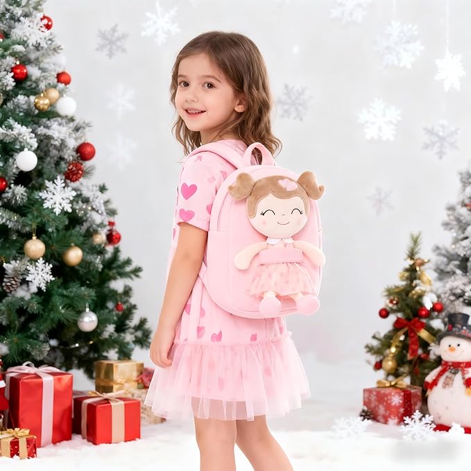 Gloveleya Toddler Backpack Baby Girl Gift Plush Bag Diaper Bag with Pink Flocking Heart Girl Backpack