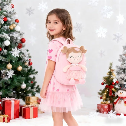 Gloveleya Toddler Backpack Baby Girl Gift Plush Bag Diaper Bag with Pink Flocking Heart Girl Backpack