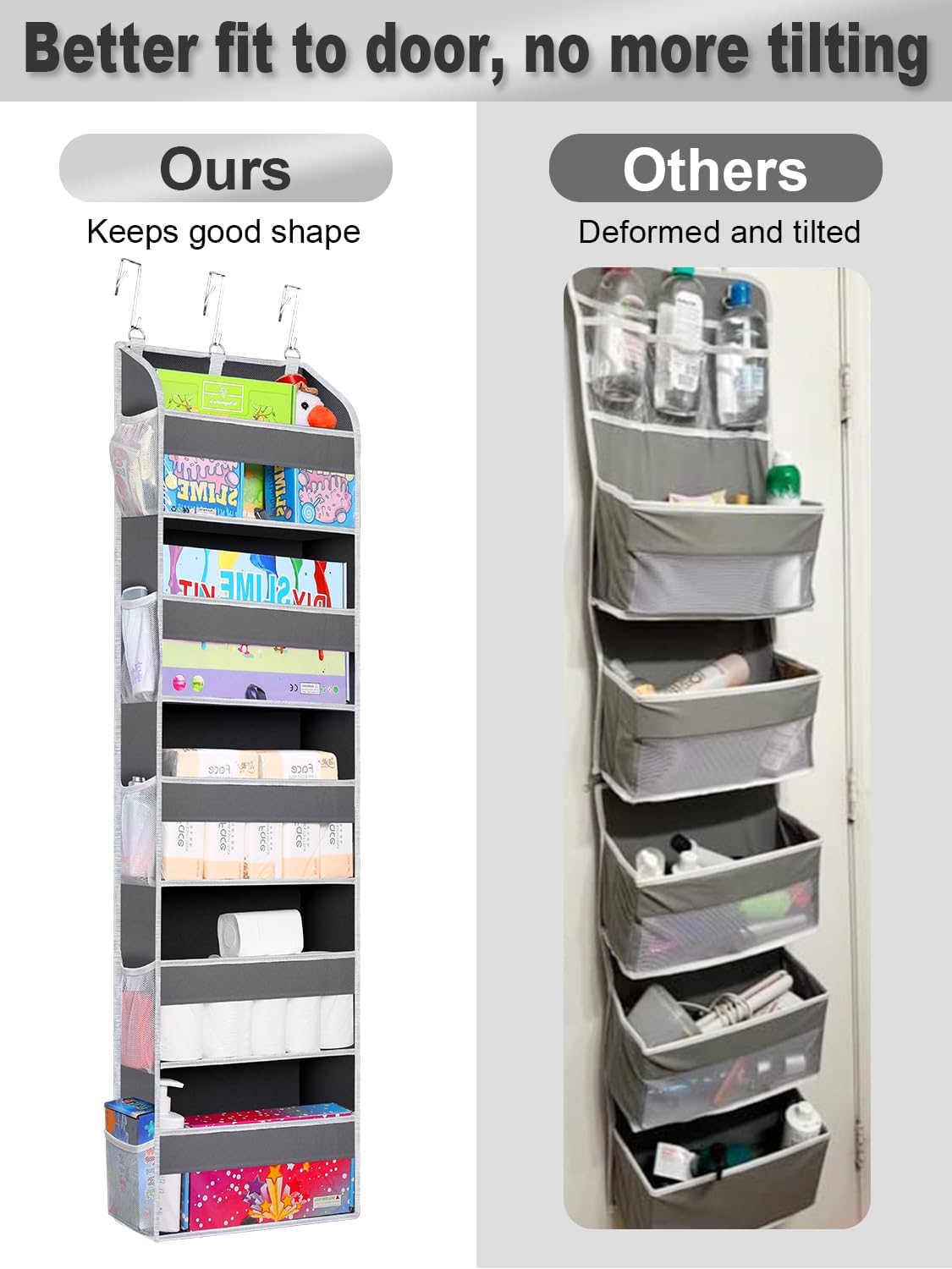 TAHAVICE 1 Pack Over The Door Organizer Storage, Hanging Organizer Closet with 5 Large Pockets 10 Mesh Pockets, 44 lbs Weight Capacity, Behind Door Storage for Nursery Bedroom Bathroom (Dark Grey)