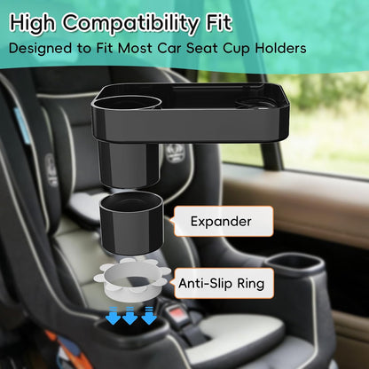 Kids Car Seat Tray, Travel Tray with Cup Holder for Toddler Baby, Kids Car Seat Food Snack Organizer for Road Trip, Stroller Snack Organizer Travel Must Haves Toddler Must Haves (Dark Gray, 1PCS)