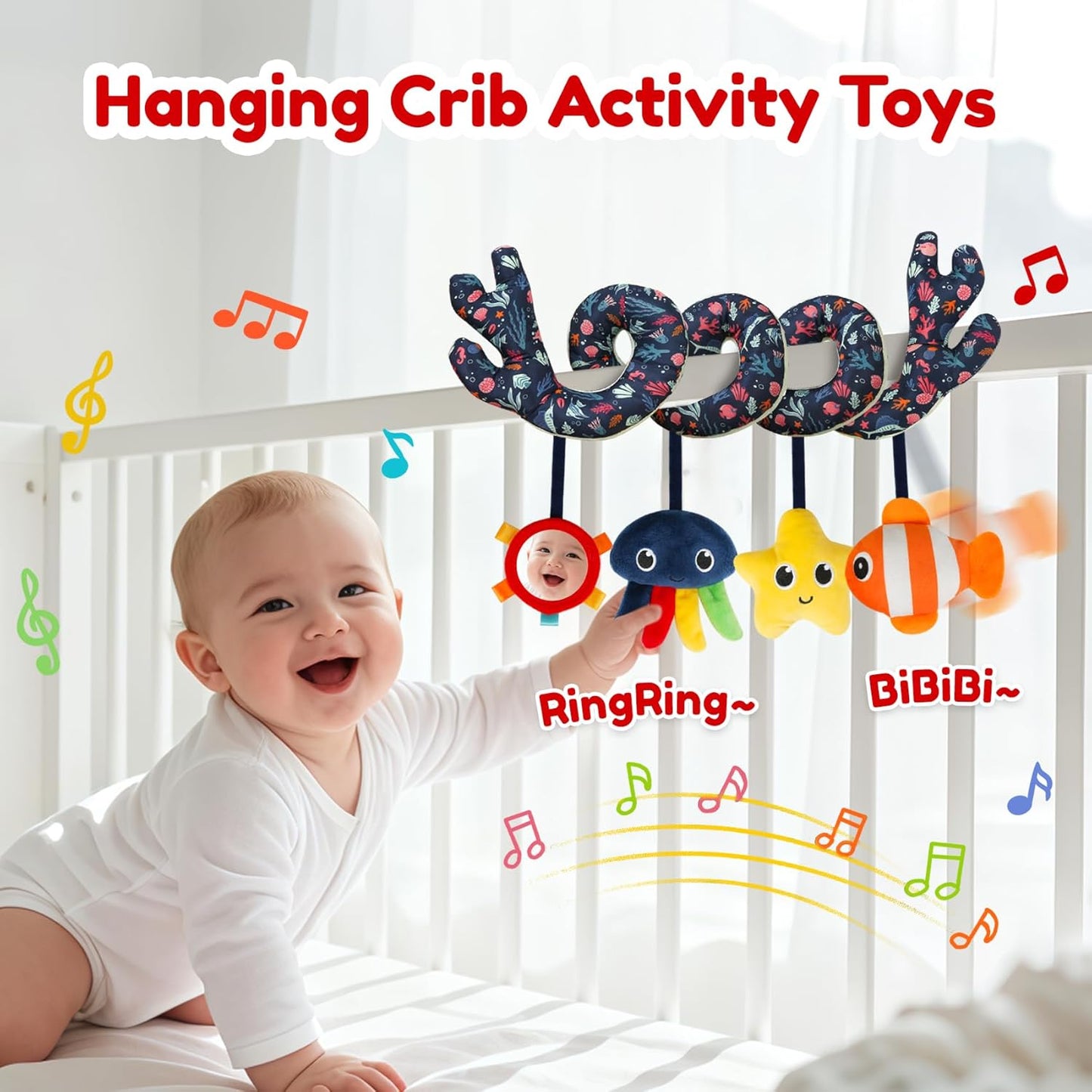 TSYAN Car Seat Toys for Babies 0-6 Months Boy,Baby Spiral Hanging Plush Activity Toys Thank You Gifts for Newborn 0 3 6 9 12 Months Baby Boys Girls