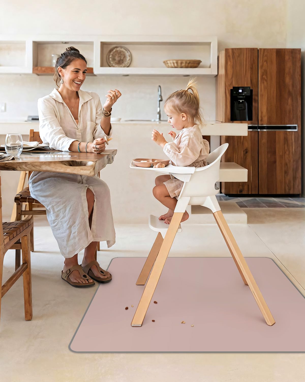 Blissful Diary Baby Splat Mat for Under High Chair, 50.4 x 50.4 Inch Wipeable Splash Mat, Waterproof and Washable, Anti-Slip Floor Protector, Retro Rainbow