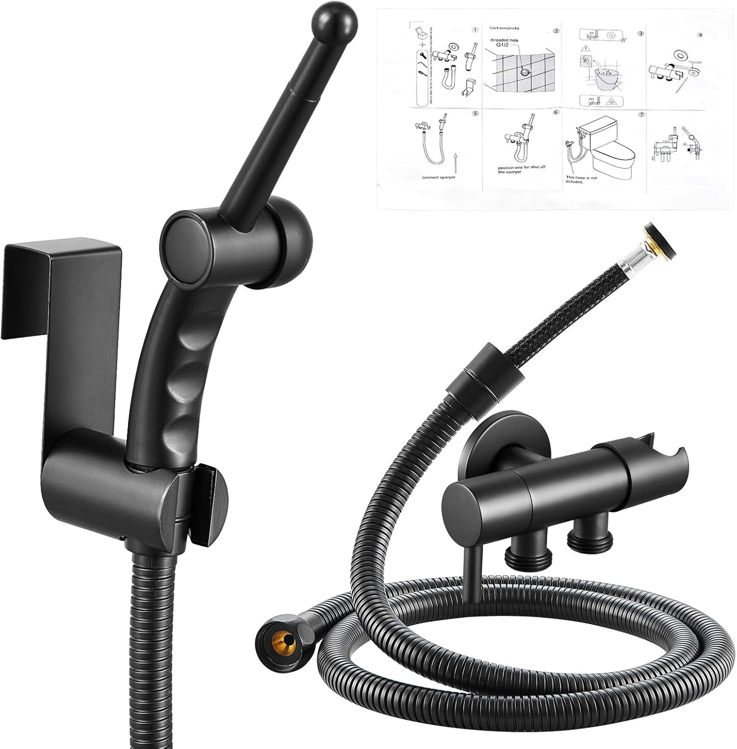 CREA Handheld Bidet Sprayer for Toilet - Adjustable Jet Toilet Bidet Attachment with Hose for Feminine Wash & Cloth Diaper Sprayer Set - Stainless Steel Black