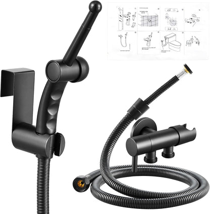 CREA Handheld Bidet Sprayer for Toilet - Adjustable Jet Toilet Bidet Attachment with Hose for Feminine Wash & Cloth Diaper Sprayer Set - Stainless Steel Black
