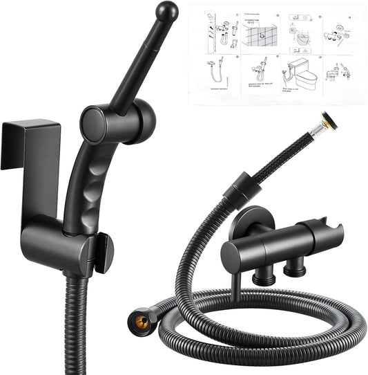 CREA Handheld Bidet Sprayer for Toilet - Adjustable Jet Toilet Bidet Attachment with Hose for Feminine Wash & Cloth Diaper Sprayer Set - Stainless Steel Black