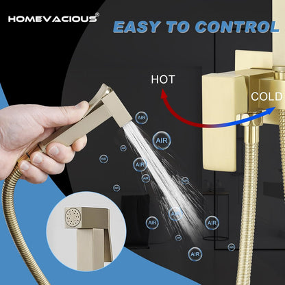 Homevacious Handheld Bidet Sprayer Faucet for Toilet with Hot and Cold Rough-in Valve Adjustable Water Pressure Round Brass Bidet Attachment Set for Feminine Pets and Baby Diaper Washing Matte Black