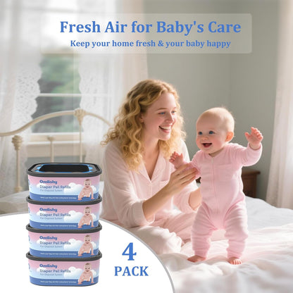 Jumbo Square Bags Refill Compatible with Diaper Genie Compact, Select Pails (Not Fit Classic), Max Odor Control, Disposal Bag Refills, Continuous Film, Holds Up to 810 Newborn Diapers, 4 Pack