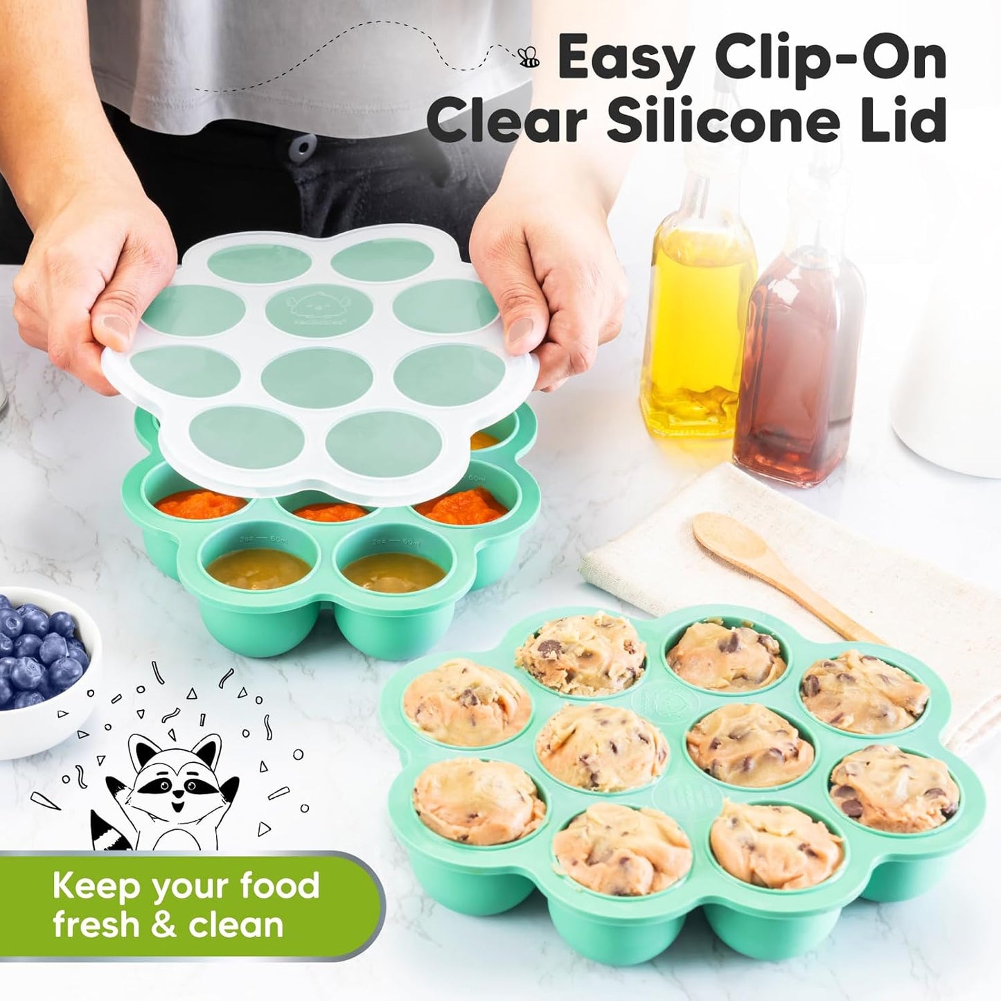 KeaBabies Silicone Food Freezer Trays with Lid, 2oz x 10 Pods Baby Food Storage Containers, Easy Puree Meal Prep, Breast Milk Silicone Freezer Molds, Dishwasher, Microwave Safe, BPA-Free (Chai Latte)