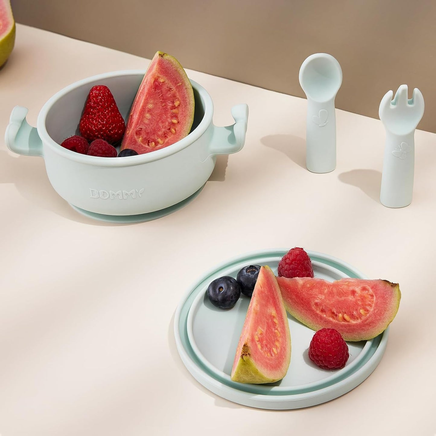 Dommy Baby Bowl with Suction BPA-Free Suction Bowl for Baby with Spoon and Fork Silicone Suction Bowl with Lid