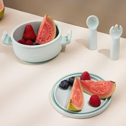 Dommy Baby Bowl with Suction BPA-Free Suction Bowl for Baby with Spoon and Fork Silicone Suction Bowl with Lid