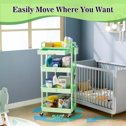 SUNALLY 3 Tier Rolling Cart with Drawer, Bathroom Storage Organizer with 2 Lockable Wheels, Multifunctional Rolling Storage Cart for Bathroom, Kitchen, Office, Craft, Makeup, Baby Essentials, White