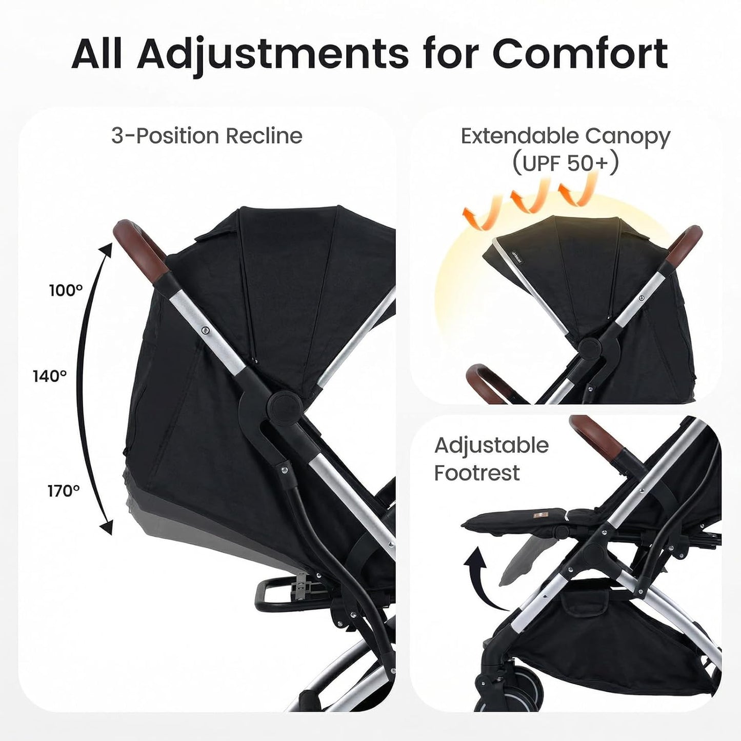 INFANS Travel Stroller, Lightweight Compact Baby Stroller for Airplane with One-Hand Fold, Multi-Position Recline, Canopy, 4 Wheel Suspension, Storage Basket (Grey+Black)
