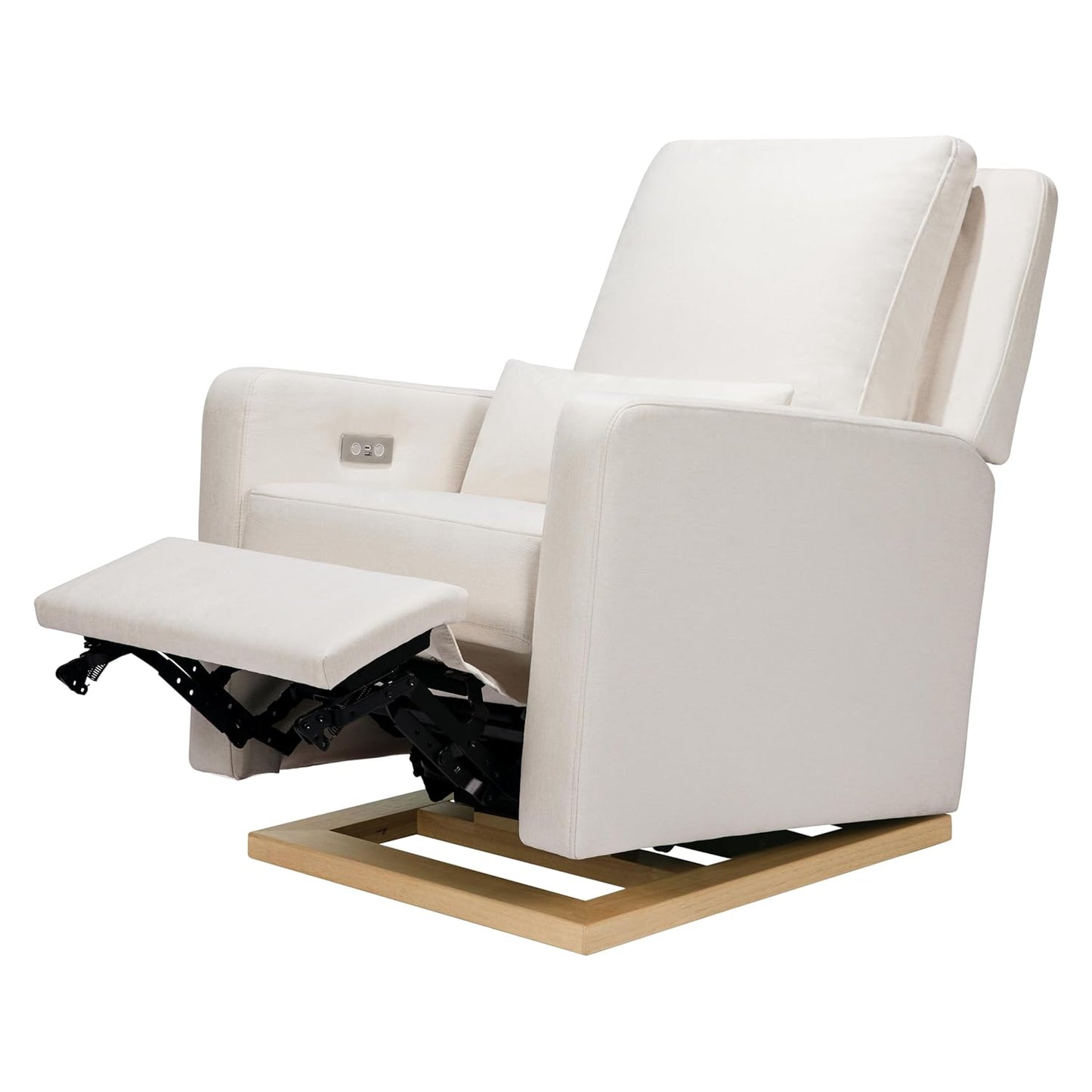 Babyletto Sigi Electronic Power Recliner & Swivel Glider with USB Port in Performance Beach Eco-Weave with Light Wood Base, Water Repellent & Stain Resistant, Greenguard Gold and CertiPUR-US Certified
