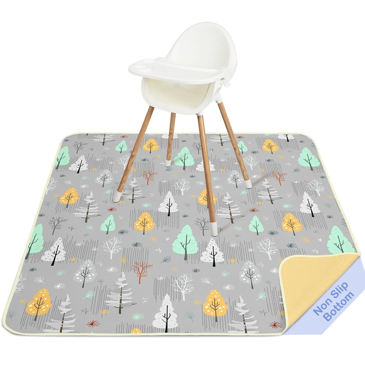 Basumee Splat Mat High Chair Mat Waterproof Baby Play Splat Mat for Under High Chair Food Catcher Highchair Mat for Floor Non Slip Bottom, Pink Rainbow, 46x42 Inches