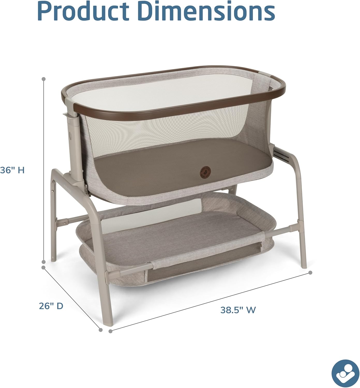 Maxi-Cosi Iora Baby Bassinets Bedside Sleeper, Portable Bassinet, Infant Bedside Sleeper Crib, Height Adjustable, Breathable Mesh, Large Storage Basket, Truffle