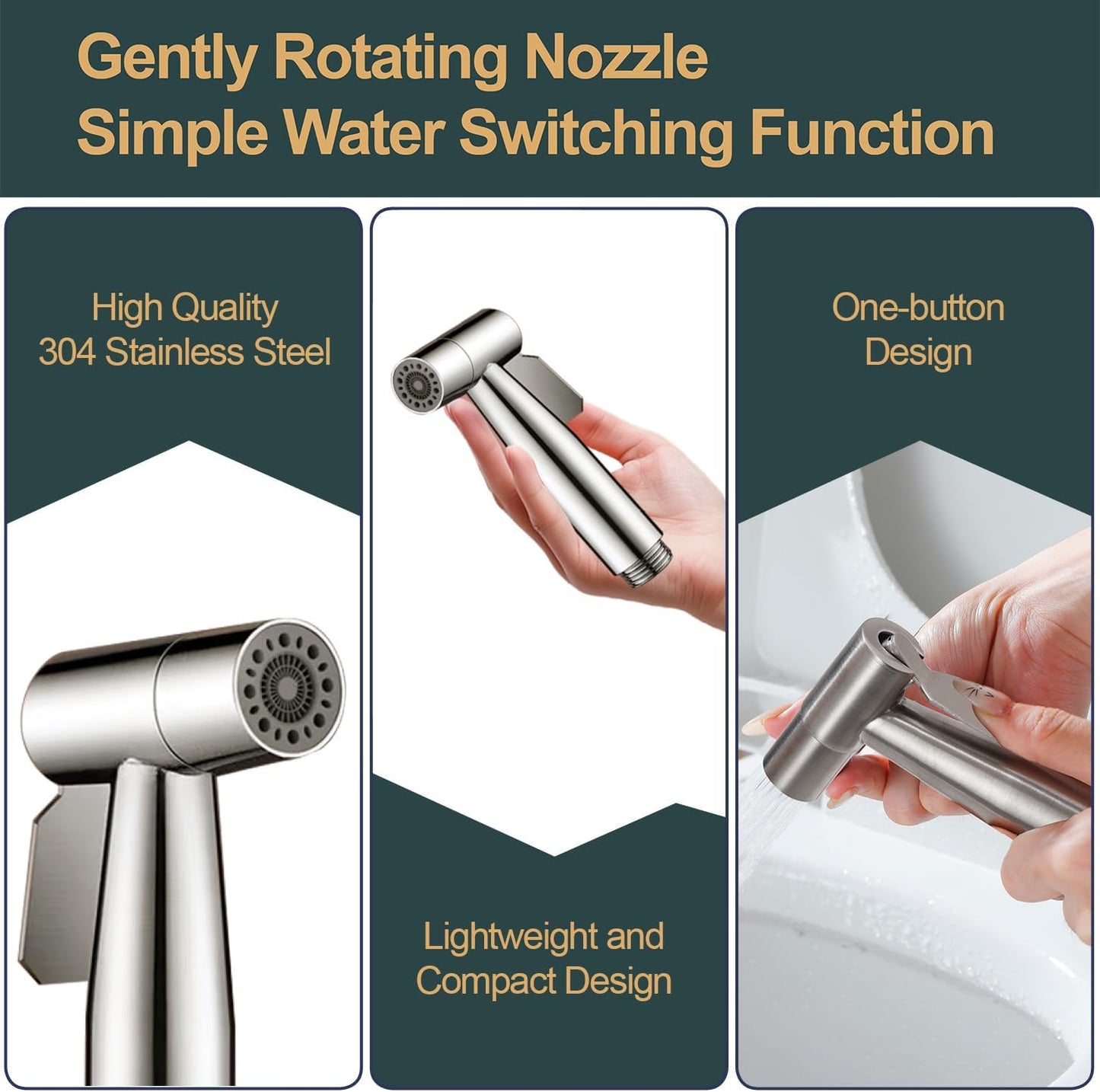 Brushed Nickel Bidet Sprayer Head, Stainless Steel Handheld Shattaf Jet Spray Attachment for Toilet, Baby Cloth Diaper Sprayer with Adjustable Water Pressure Control, 1 Pack