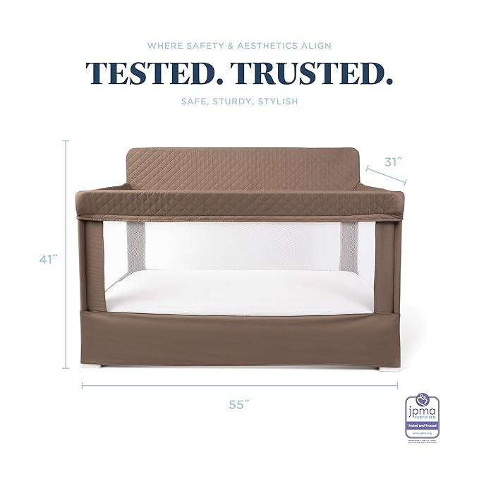 Baby Delight Lunaire Full Size Crib | Breathable Mesh Baby Crib | Tool-Free Assembly Baby Bed | 100% GOTS Certified Organic Cotton Fabric | Organic Mocha